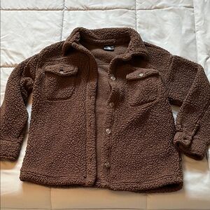 32 Degrees Brown Sherpa Button-Up Shacket Jacket